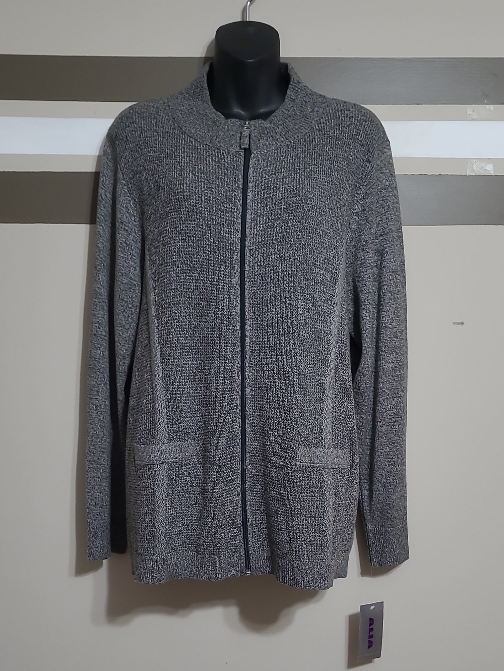 NWT Alia Grey Full-Zip Marled Knit Cardigan Sweater SZ XL